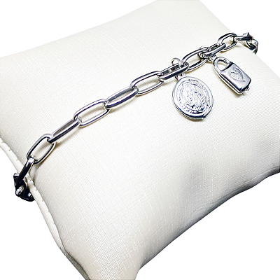 Pulseira Consagração em Aço - Medalha de São Bento - 18cm - o Pacote com 3 Peças - Cod.: 9869