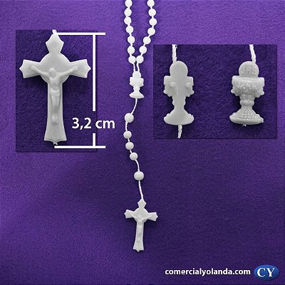 Terço plastico com junção no entremeio - A Dúzia - Cor Branco - Cód.: 7315
