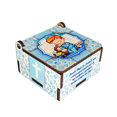 Caixa em MDF Anjo da Guarda Azul - Com Tampa Solta - O Pacote com 3 Peças - Cód.: 8986