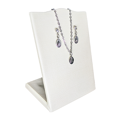 Conjunto Brincos e Colar de Nossa Senhora Aparecida Redondo em Aço Inox - O Pacote com 3 Peças - Cód.: 9868