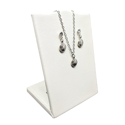 Conjunto Brincos e Colar Medalha de São Bento em Aço Inox - O Pacote com 3 Peças - Cód.: 9868