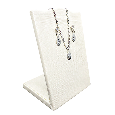 Conjunto Brincos e Colar Medalha de Nossa Senhora das Graças em Aço Inox - O Pacote com 3 Peças - Cód.: 9868