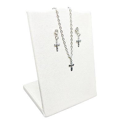 Conjunto Brincos e Colar Crucifixo P em Aço Inox - O Pacote com 3 Peças - Cód.: 9868