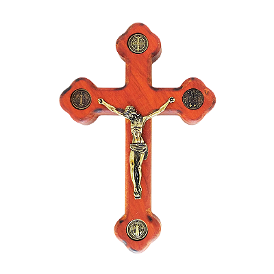 Cruz de Parede de São Bento em Madeira - 19 cm - O Pacote com 3 Peças - Cód.: 9848