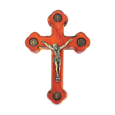 Cruz de Parede de São Bento em Madeira com Adesivo - 12.5 cm - O Pacote com 3 Peças - Cód.: 9853