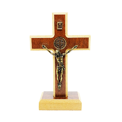 Cruz de Mesa ou Parede de São Bento em Madeira - 13,5 cm - O Pacote com 3 Peças - Cód.: 7226
