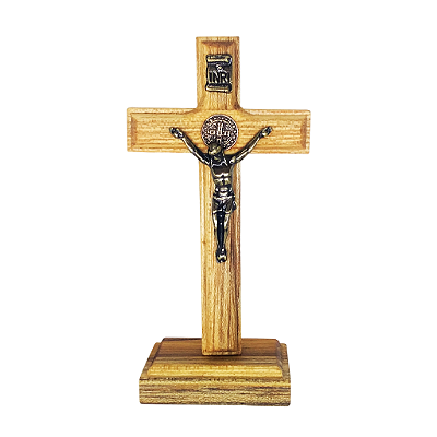 Cruz de Mesa São Bento em Madeira - 10 cm - O Pacote com 3 Peças - Cód.: 9105