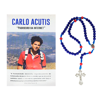 Terço com Folheto de Oração De São Carlo Acutis - Pacote com 6 peças - 9217