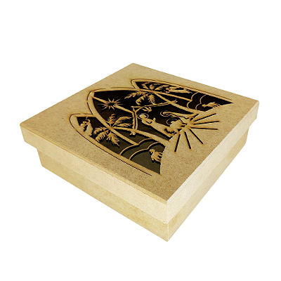 Caixa com desenho do Presépio Vazado - em MDF - 15x5,5 cm - O Pacote com 3 Peças - Cód.: 0646