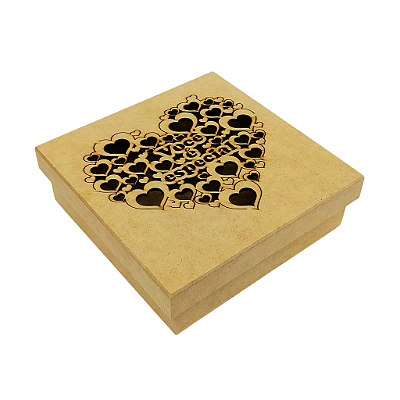 Caixa com Desenho Vazado Coração em MDF - 15x5,5 cm - O Pacote com 3 Peças - Cód.: 9735