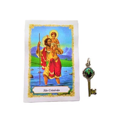 Folheto com Oração e Pingente Chave - São Cristóvão - A Dúzia - Cód. 8111