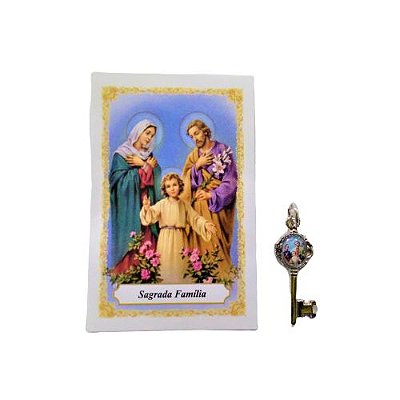 Folheto com Oração e Pingente Chave - Sagrada Família - A Dúzia - Cód. 8111