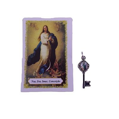 Folheto com Oração e Pingente Chave - Nossa Senhora da Conceição - A duzia - Cód.: 8111