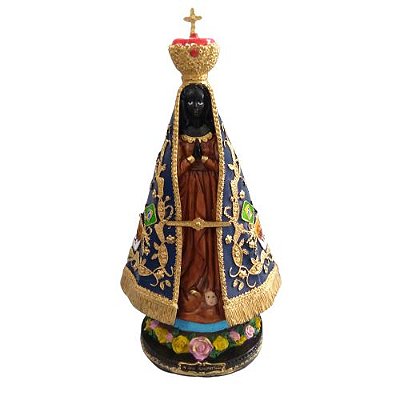 Imagem de Nossa Senhora Aparecida de 40 cm em Resina com Flores na Base - A unidade - Cód.: 1240