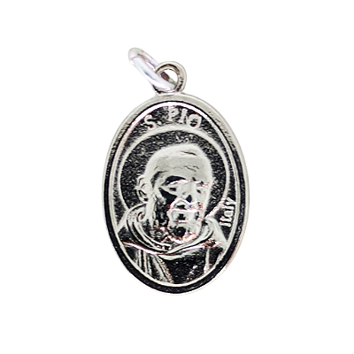 Pingente Medalha Banho Níquel Padre Pio - Pacote com 12 peças - Cód.: 3694