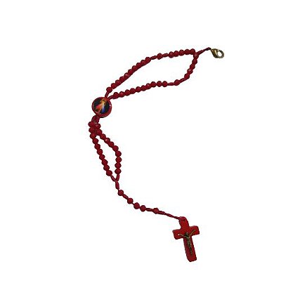 Pulseira Terço de Acrílico com Entremeio Resinado de Jesus Misericordioso na Cor Vermelha - O Pacote com 6 peças - Cód.: 8974
