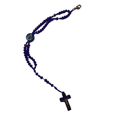 Terço Pulseira em acrílico - Azul - Nossa Senhora Aparecida - O Pacote com 6 peças - Có.: 8974