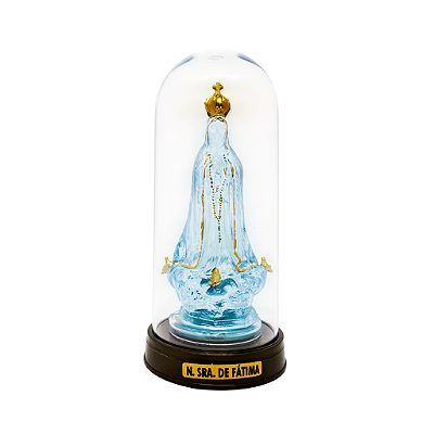 Imagem Nossa Senhora de Fátima em Plástico Transparente com LED e Cúpula e Base Cor Ouro Velho - A Unidade - Ref.: IR.FA.75