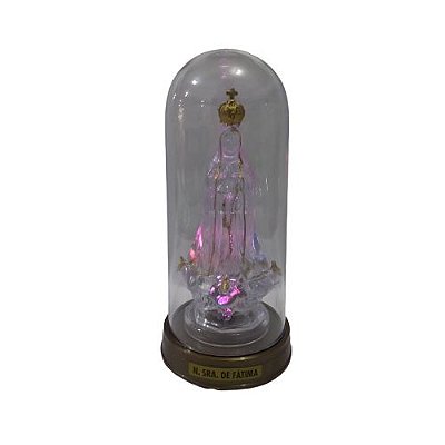 Imagem Nossa Senhora de Fátima em Plástico Transparente com LED e Cúpula e Base Cor Ouro Velho - A Unidade - Ref.: IR.FA.75