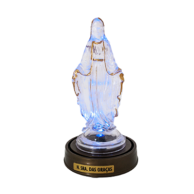 Imagem Nossa Senhora das Graças - Plástico Transparente com LED e Base Cor Ouro Velho - A Peça - Ref.: IB.GR.20