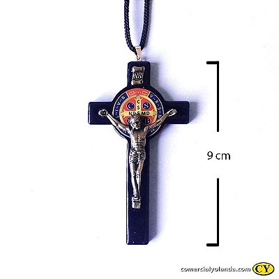 Crucifixo de São Bento preto no cordão - Pacote com 3 Peças - Cód.: 6433