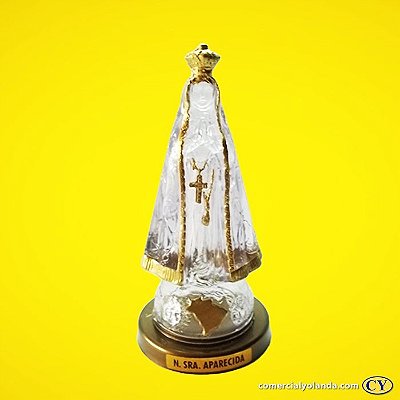 Imagem de Nossa Senhora Aparecida em plástico transparente, base cor ouro velho. - O Pacote com 3 peças - Ref.: IB.AP.65
