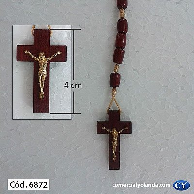 Terço Gargantilha, em Madeira, com Cristo - Pacote com 6 Peças - Cód.: 6872