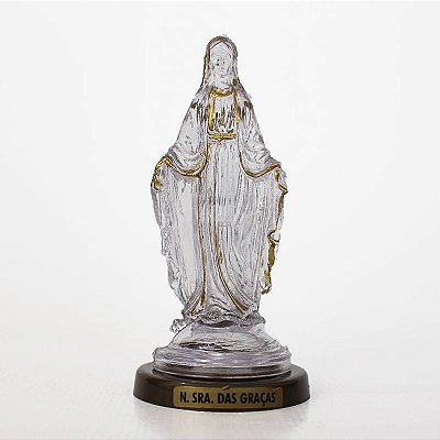 Imagem de Nossa Senhora das Graças - Plástico Transparente  Base Cor Ouro Velho - O Pacote com 3 peças
