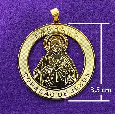 Medalha dourada de Sagrado Coração de Jesus - pacote com 3 peças - Cód.: 0652