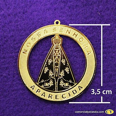 Medalha dourada de Nossa Senhora Aparecida - pacote com 3 peças - Cód.: 0652