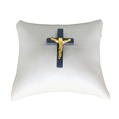 Crucifixo em Hematita com Jesus em Metal Cor Dourado - A Dúzia - Cód.: 514