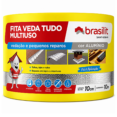 Fita VedaTudo Multiuso Brasilit 10cFita VedaTudo Multiuso Brasilit 10cm x 10m para Vedação e Impermeabilizaçãom x 10m para Impermeabilização