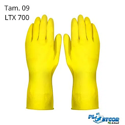 Luva Latex Amarela Acabamento Flocado Latex 700 Tamanho 09 - PLASTCOR