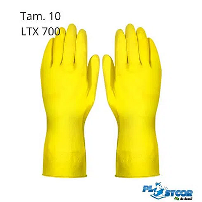 Luva Latex Amarela Acabamento Flocado Latex 700 Tamanho 10 - PLASTCOR