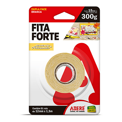 Fita Forte Dupla Face Espuma Branca Decoração e Artesanato 12MM X 1,5M - ADERE