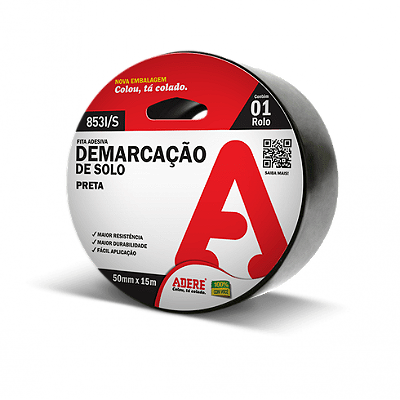 Fita de Demarcação Solo Preta 853 I/S 50MM X 15M - ADERE