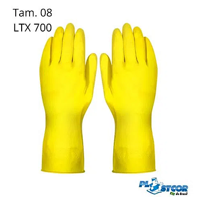 Luva Latex Amarela Acabamento Flocado Latex 700 Tamanho 08 - PLASTCOR