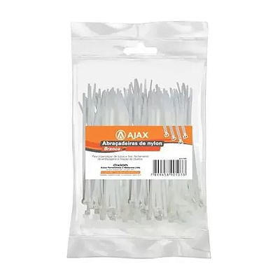 Abraçadeira de Nylon Branca 3,5X150 Pacote com 100 peças - Ajax