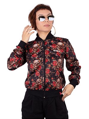 Jaqueta Bomber Floral Caveira