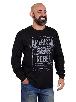 Camiseta Manga Longa Moto American Rebel Preta