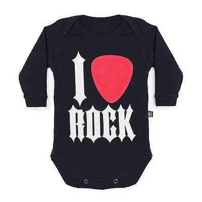 Body Bebê Manga Longa I Love Rock Preto