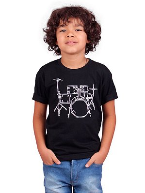 Camiseta Infantil Bateria Line Drum Preta