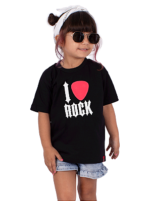 Camiseta Infantil I Love Rock Preta