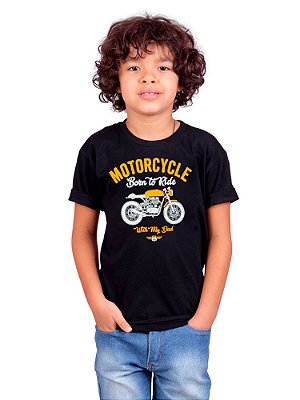 Camiseta Infantil Moto Com Papai Preta.