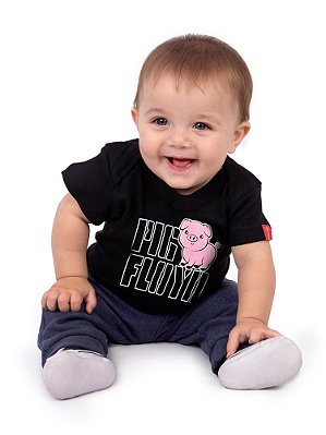 Body Bebê Pink Floyd Pig Preto