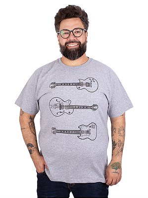 Camiseta Plus Size Instrumento Tri Guitar Cinza Mescla