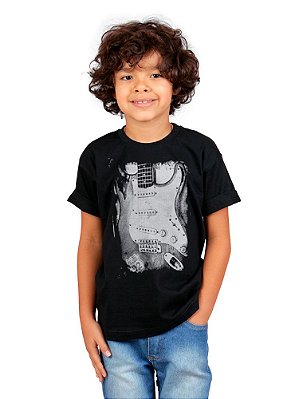 Camiseta Infantil Guitarra Fender Preta