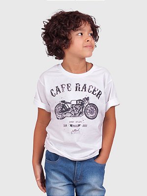 Camiseta Infantil Moto Café Racer Branca