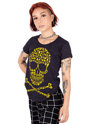 Camiseta Feminina Caveira Cerveja Icon Preta Jaguar