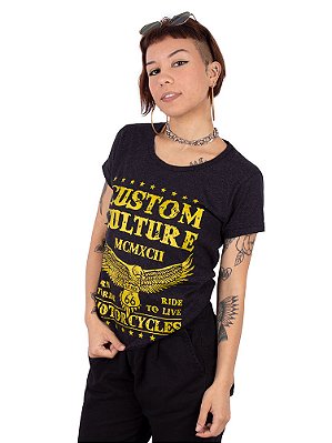 Camiseta Feminina Moto Custom Culture Preta Jaguar